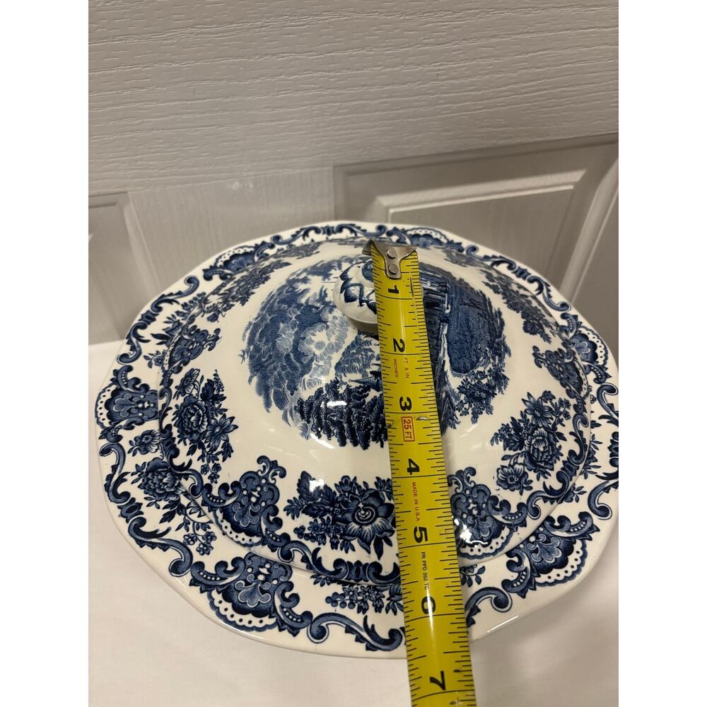 Vintage Enoch Wedgwood Royal Homes Britain Covered Vegetable Bowl Blue White - Picture 7 of 15